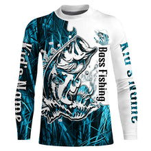 Load image into Gallery viewer, Custom Largemouth Bass Fishing Long Sleeve Tournament Shirts, Bass Fishing League Shirt | Blue Camo IPHW6383