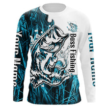 Load image into Gallery viewer, Custom Largemouth Bass Fishing Long Sleeve Tournament Shirts, Bass Fishing League Shirt | Blue Camo IPHW6383