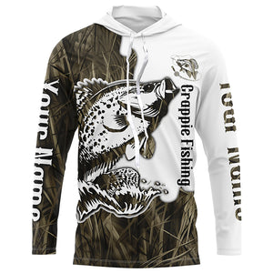 Custom Crappie Fishing Long Sleeve Tournament Shirts, Crappie Fishing League Shirt | Grass Camo IPHW6385