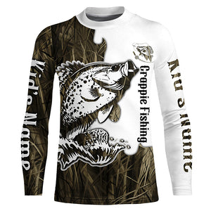 Custom Crappie Fishing Long Sleeve Tournament Shirts, Crappie Fishing League Shirt | Grass Camo IPHW6385