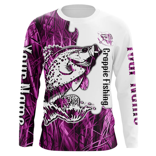 Custom Crappie Fishing Long Sleeve Tournament Shirts, Crappie Fishing League Shirt | Pink Camo IPHW6386