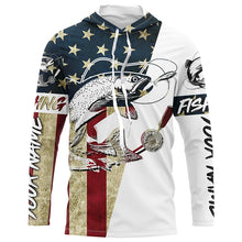 Load image into Gallery viewer, Vintage American Flag Custom Trout Fly Fishing Shirts, Patriotic Trout Fishing Jerseys IPHW6392