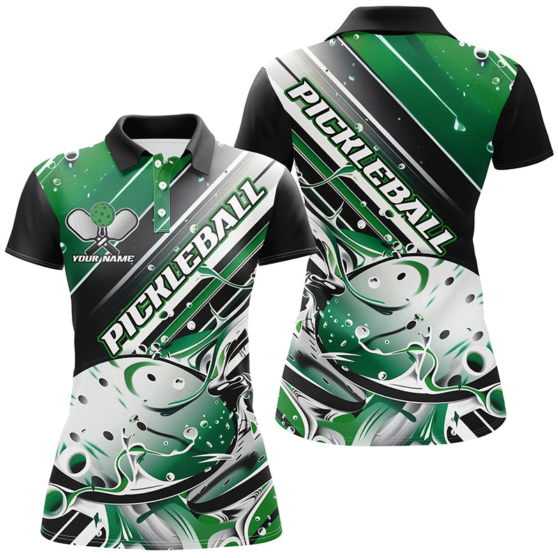 Custom Ladies Pickleball Polo Shirts, Black And Green Pickleball Outfit Pickleball Shirts IPHW6930