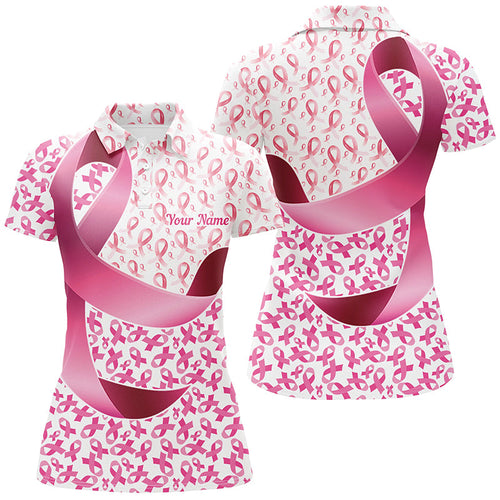 Custom Breast Cancer Pink Ribbon Pattern Polo Shirts For Women And Women, Outdoor Outfits IPHW7127