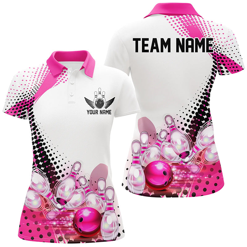 Custom Bowling Uniforms, Pink Outfit Bowling Shirts For Women Bowling Team Shirts IPHW7129