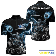 Load image into Gallery viewer, Custom Blue Lightning Grim Reaper Skull Bowling Men Quarter-Zip Shirt, Halloween Outfit IPHW9848