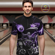 Load image into Gallery viewer, Custom Purple Lightning Grim Reaper Skull Bowling Men Quarter-Zip Shirt, Halloween Outfit IPHW9849