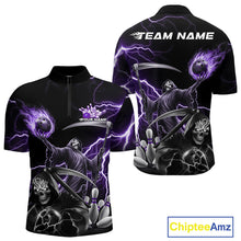 Load image into Gallery viewer, Custom Purple Lightning Grim Reaper Skull Bowling Men Quarter-Zip Shirt, Halloween Outfit IPHW9849