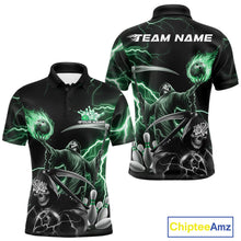 Load image into Gallery viewer, Custom Green Lightning Grim Reaper Skull Bowling Men Polo Shirt, Halloween Outfit IPHW9850