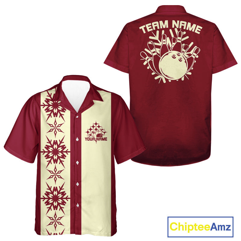 Custom Retro 50S Christmas Bowling Button Up Shirts, Vintage Xmas Bowling Shirt IPHW10106