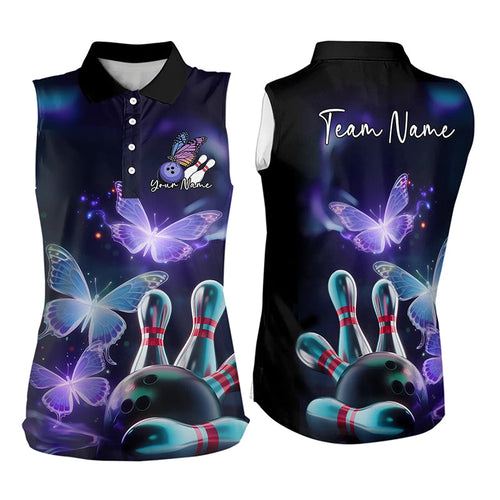 Custom Butterfly Bowling Polo Shirts For Men, Bowling Team Shirt With Butterflies IPHW8147