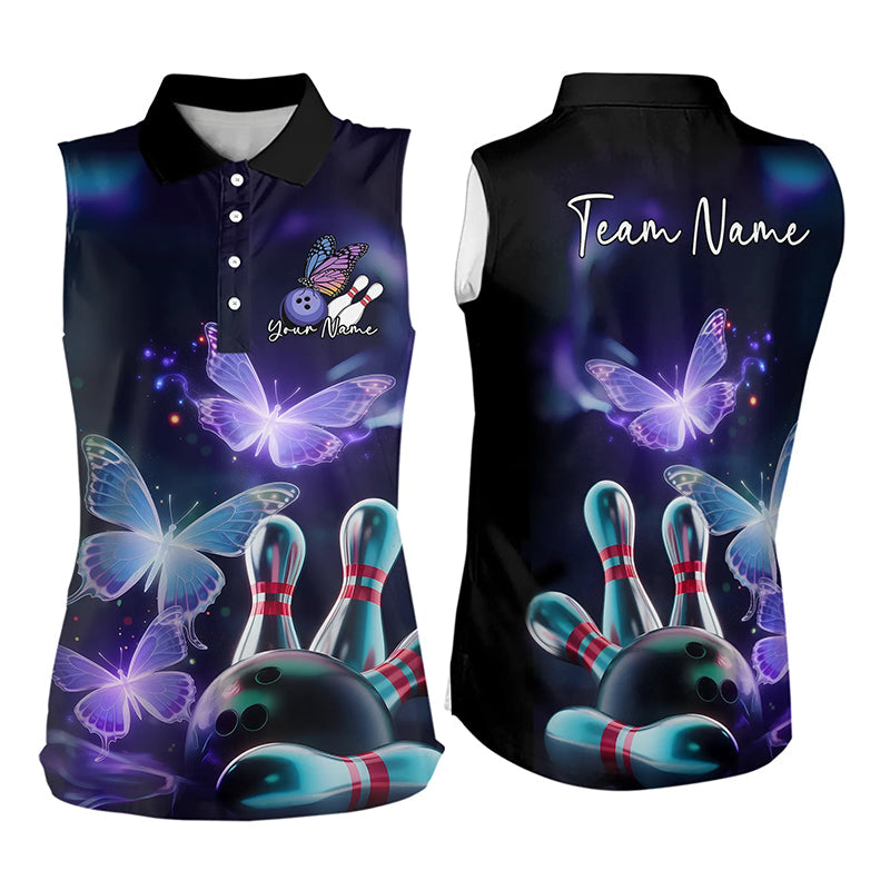 Custom Butterfly Bowling Polo Shirts For Men, Bowling Team Shirt With Butterflies IPHW8147