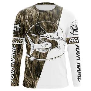 Catfish Fishing Grass Camo Custom Long Sleeve Fishing Shirts, Catfish Tournament Fishing Jerseys IPHW5778