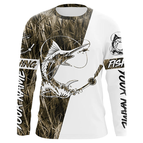 Sailfish Fishing Camo Custom Long Sleeve Fishing Shirts, Sailfish Tournament Fishing Jerseys IPHW5779