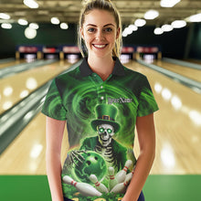 Load image into Gallery viewer, Custom Green St Patricks Day Skull Bowling Polo Shirts For Women, Shamrock Bowling Shirt IPHW8377
