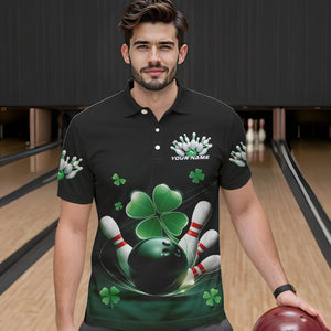 Custom Green Shamprock Saint Patricks Bowling Polo Shirts For Men, Lucky Bowling Team Shirt IPHW8571