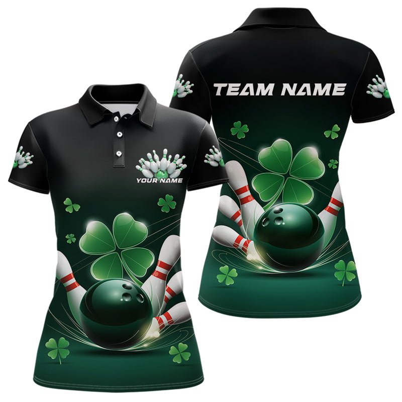 Custom Green Shamprock Saint Patricks Bowling Womens Polo Shirts, Lucky Bowling Team Shirt IPHW8571