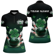Load image into Gallery viewer, Custom Green Shamprock Saint Patricks Bowling Womens Quarter-Zip Shirt, Lucky Bowling Shirt IPHW8571