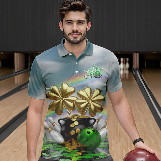 Custom Saint Patricks Day Bowling Polo Team Shirts For Men, Lucky Bowling League Shirt IPHW8573