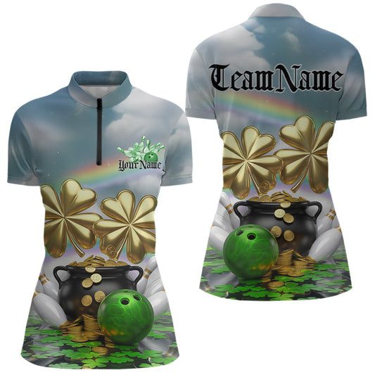 Custom Saint Patricks Day Bowling Quarter-Zip Team Shirts For Women, Bowling League Shirt IPHW8573