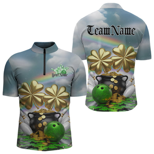 Custom Saint Patricks Day Bowling Quarter-Zip Team Shirts For Men, Lucky Bowling League Shirt IPHW8573