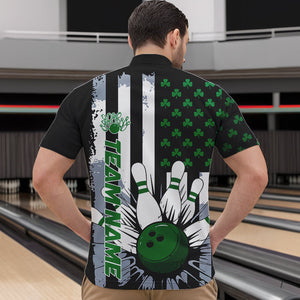 Custom Saint Patricks Bowling Quarter-Zip Shirts For Men, Shamrock Flag US Bowling Team Shirt IPHW8575