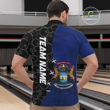 Michigan Flag Custom Bowling Team Shirts For Men, Patriotic Bowling League Shirt IPHW10717