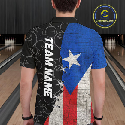 Puerto Rico Flag Custom Bowling Team Shirts For Men, Patriotic Bowling League Shirt IPHW10719