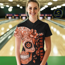 Load image into Gallery viewer, Orange Sugar Skull Tattoo Custom Women Bowling Shirt, Halloween Team Bowling Jerseys IPHW10724