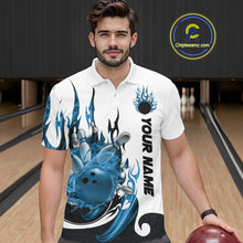 Load image into Gallery viewer, Custom Blue Flame Bowling Team Jerseys, Bowling League Polo Shirt For Men IPHW10725