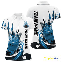 Load image into Gallery viewer, Custom Blue Flame Bowling Team Jerseys, Bowling League Polo Shirt For Women IPHW10725
