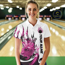 Load image into Gallery viewer, Custom Pink Flame Bowling Team Jerseys, Bowling League Polo Shirt For Women IPHW10726