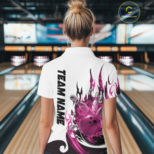 Load image into Gallery viewer, Custom Pink Flame Bowling Team Jerseys, Bowling League Polo Shirt For Women IPHW10726