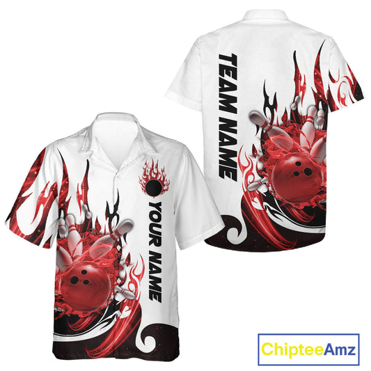 Custom Red Flame Bowling Team Jerseys, Bowling League Hawaiian Shirt For Men And Women IPHW10727