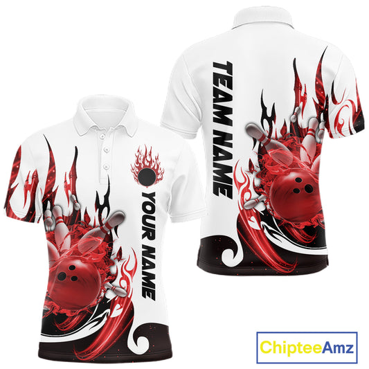 Custom Red Flame Bowling Team Jerseys, Bowling League Polo Shirt For Men IPHW10727