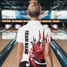 Load image into Gallery viewer, Custom Red Flame Bowling Team Jerseys, Bowling League Quarter-Zip Shirt For Women IPHW10727