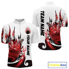 Load image into Gallery viewer, Custom Red Flame Bowling Team Jerseys, Bowling League Quarter-Zip Shirt For Men IPHW10727