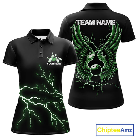 Custom Green Lightning Bowling Ball With Wings Bowling Women Team Shirt, Bowling Jerseys IPHW10730