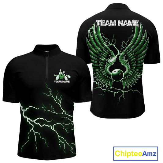 Custom Green Lightning Bowling Ball With Wings Bowling Men Team Shirt, Bowling Jerseys IPHW10730
