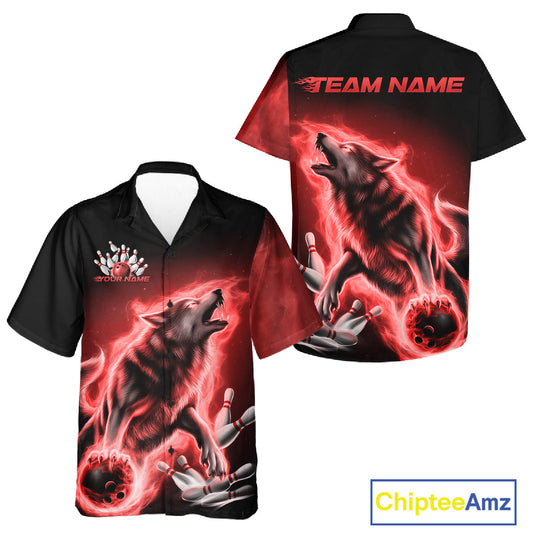 Red Flame Wolf Custom Bowling Team Shirt For Men And Women, Fire Wolf Bowling Jerseys IPHW10735