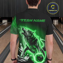 Load image into Gallery viewer, Green Flame Wolf Custom Bowling Team Shirt For Men, Fire Wolf Bowling Jerseys IPHW10736