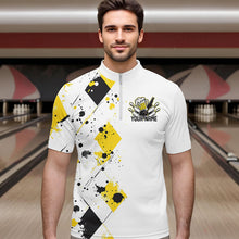 Load image into Gallery viewer, Yellow Argyle Pattern Custom Funny Bowling And Beer Team Quarter-Zip Shirts For Men IPHW8889