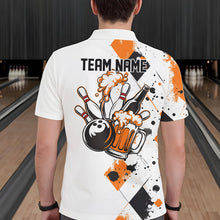 Load image into Gallery viewer, Orange Argyle Pattern Custom Funny Bowling And Beer Team Polo Shirts For Men IPHW8890