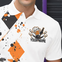 Load image into Gallery viewer, Orange Argyle Pattern Custom Funny Bowling And Beer Team Polo Shirts For Men IPHW8890