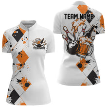 Load image into Gallery viewer, Orange Argyle Pattern Custom Funny Bowling And Beer Team Quarter-Zip Shirts For Women IPHW8890