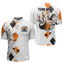 Load image into Gallery viewer, Orange Argyle Pattern Custom Funny Bowling And Beer Team Quarter-Zip Shirts For Men IPHW8890