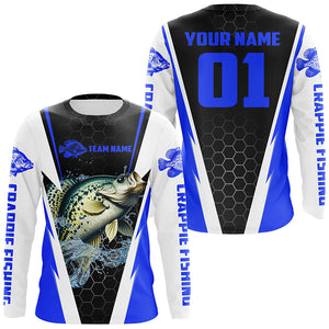 Custom Crappie Fishing Jerseys, Crappie Tournament Fishing Shirts With Team Name And Number | Blue IPHW6403