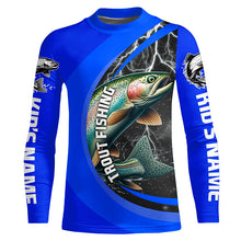 Load image into Gallery viewer, Custom Rainbow Trout Fishing Jerseys, Trout Fly Fishing Long Sleeve Tournament Shirts |Royal Blue IPHW6422