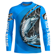 Load image into Gallery viewer, Custom Chinook Salmon Fishing Jerseys, King Salmon Fishing Long Sleeve Performance Shirt |Water Blue IPHW6423
