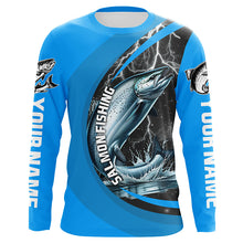 Load image into Gallery viewer, Custom Chinook Salmon Fishing Jerseys, King Salmon Fishing Long Sleeve Performance Shirt |Water Blue IPHW6423